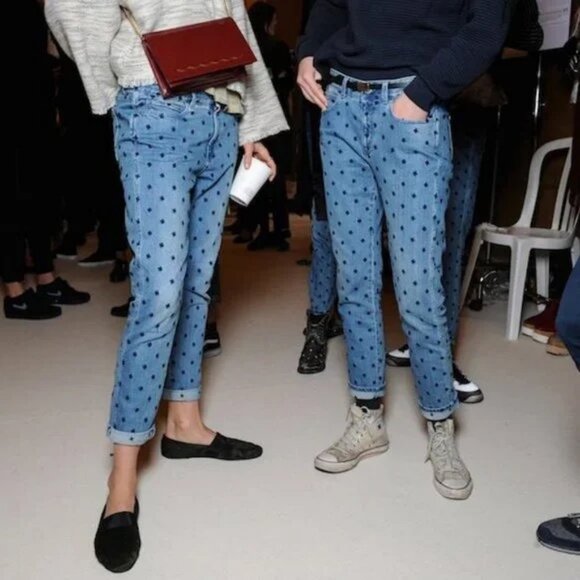 Stella McCartney Star Embroidered Slim Skinny Boyfriend Denim Jeans Mid/Low Rise - Picture 2 of 13